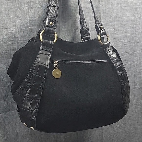 Donald J Pliner "Tahoe" Black Suede Leather Hobo Satchel Shoulder Bag - Picture 3 of 13